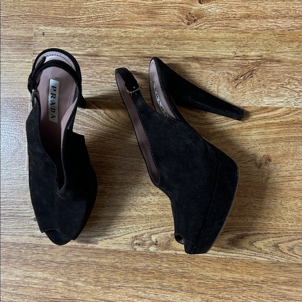 PRADA Elegant Brown Suede Slingback Heels Size 8 Made in Italy - Picture 4 of 11